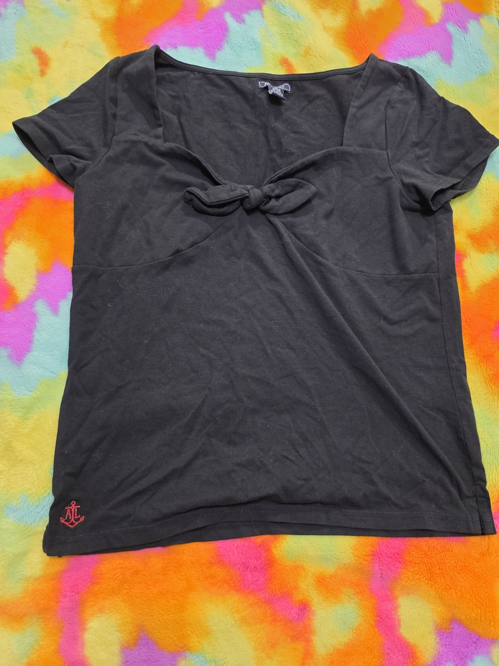American Living Black Knot-Front Short Sleeve Tee